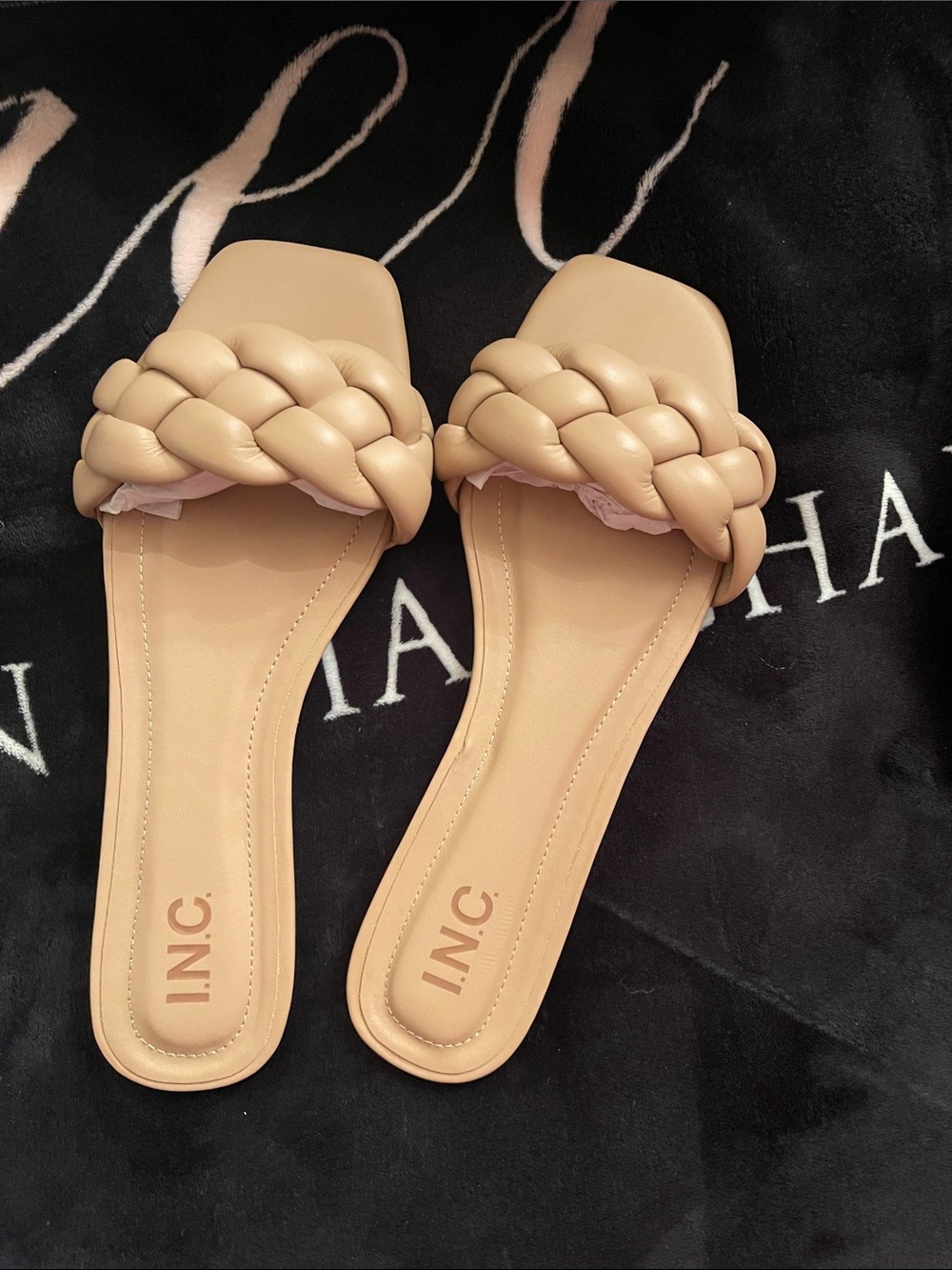 INC International Concepts Braided Slide Sandals in Tan